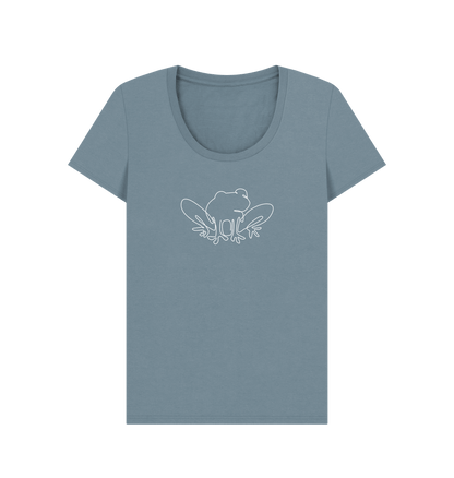 Stone Blue Women's Frog Organic Cotton Scoop Neck Tee (White)