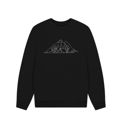 Black Men's Camping Organic Cotton Oversized Crewneck - White Design