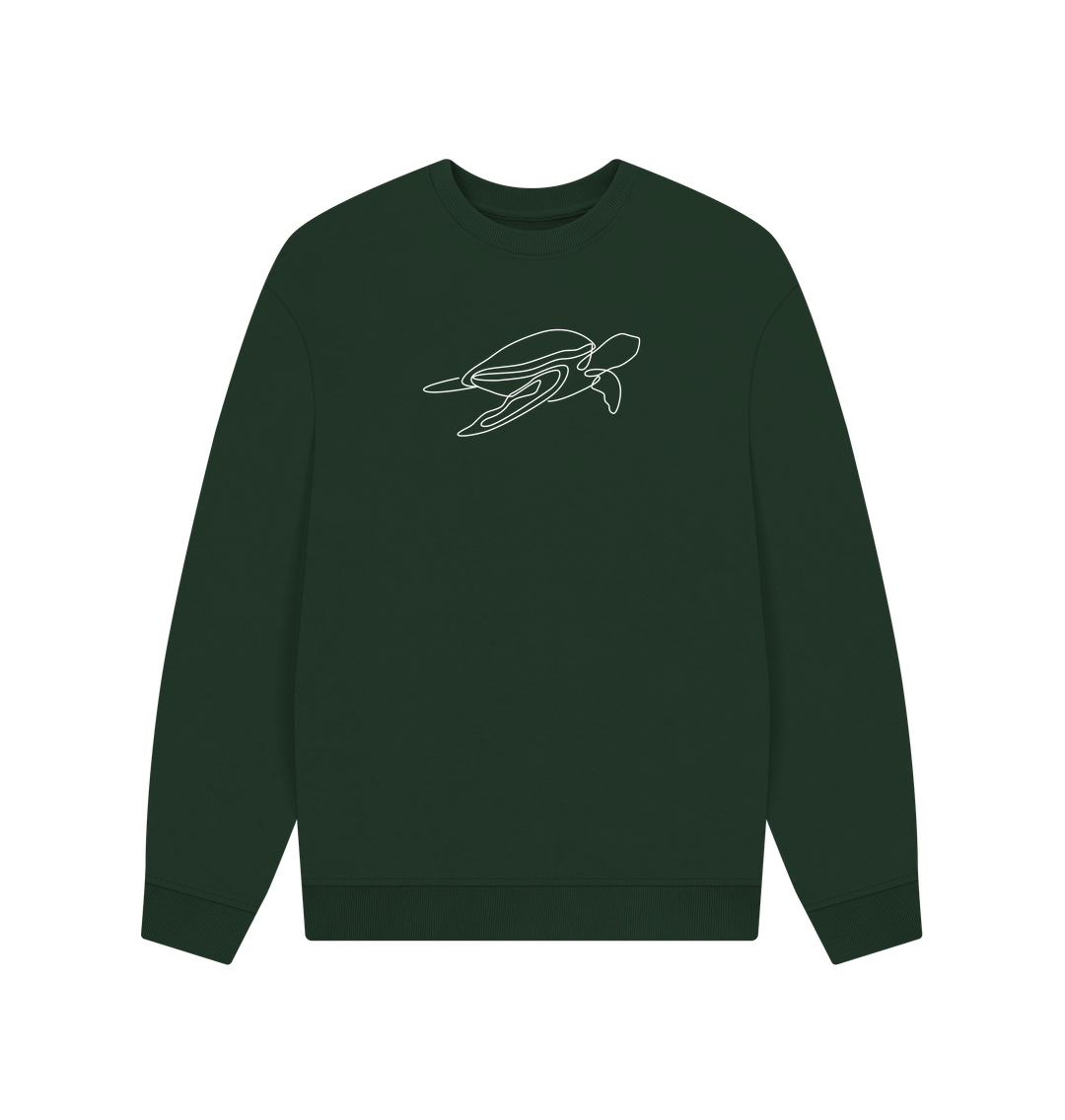 Evergreen Men's Sea Turtle Organic Cotton Oversized Crewneck - White Design