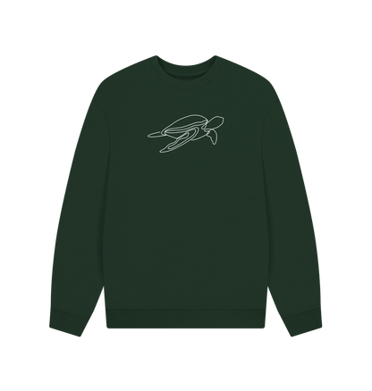 Evergreen Men's Sea Turtle Organic Cotton Oversized Crewneck - White Design