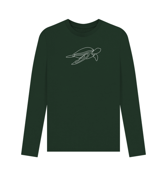 Evergreen Men's Sea Turtle Organic Cotton Long Sleeve Tee - White Design