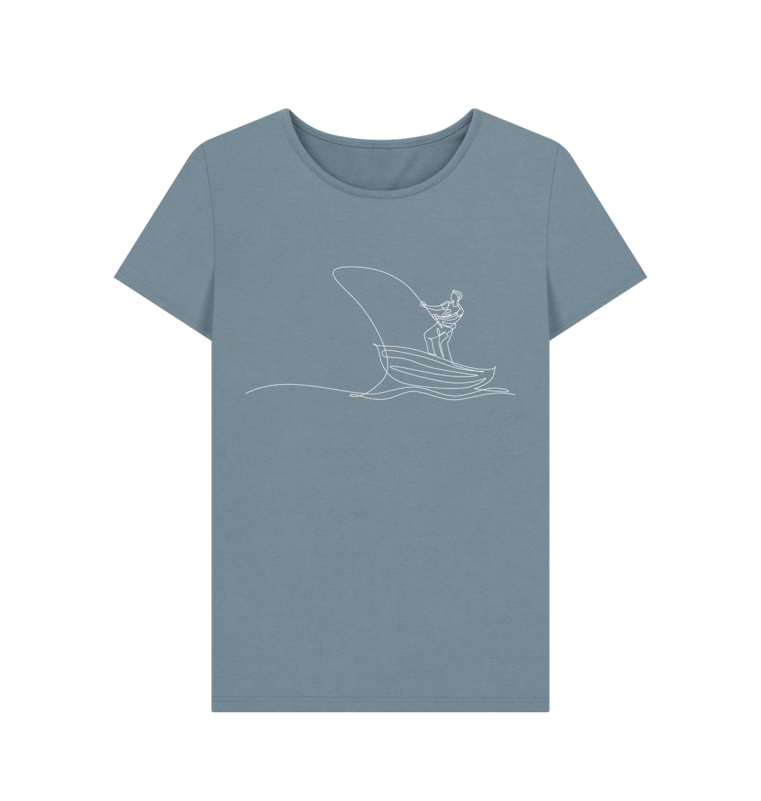 Stone Blue Women's Fisherman Organic Cotton Crewneck Tee (White)