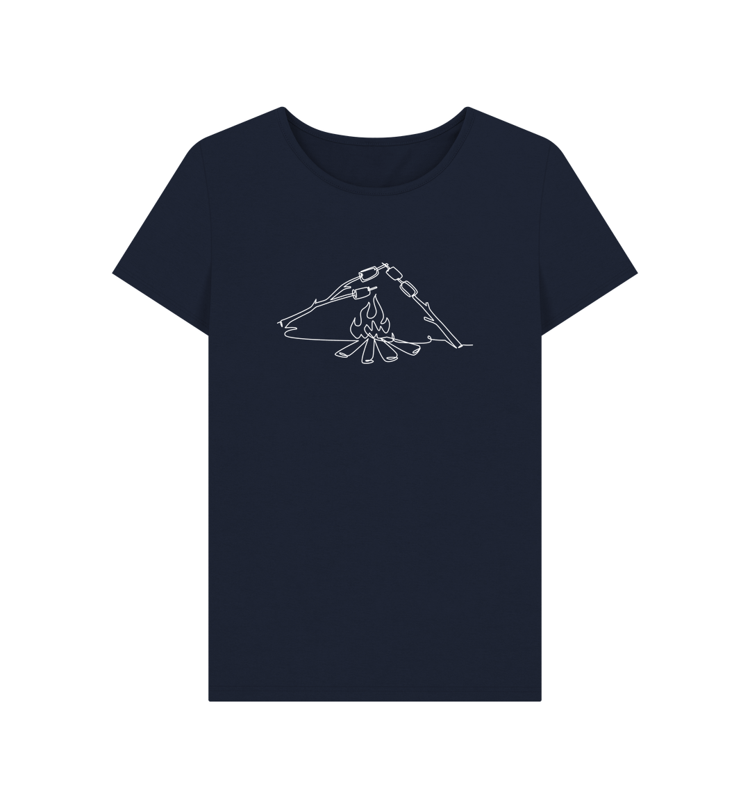 Navy Blue Women's S'mores Organic Cotton Crewneck Tee (White)