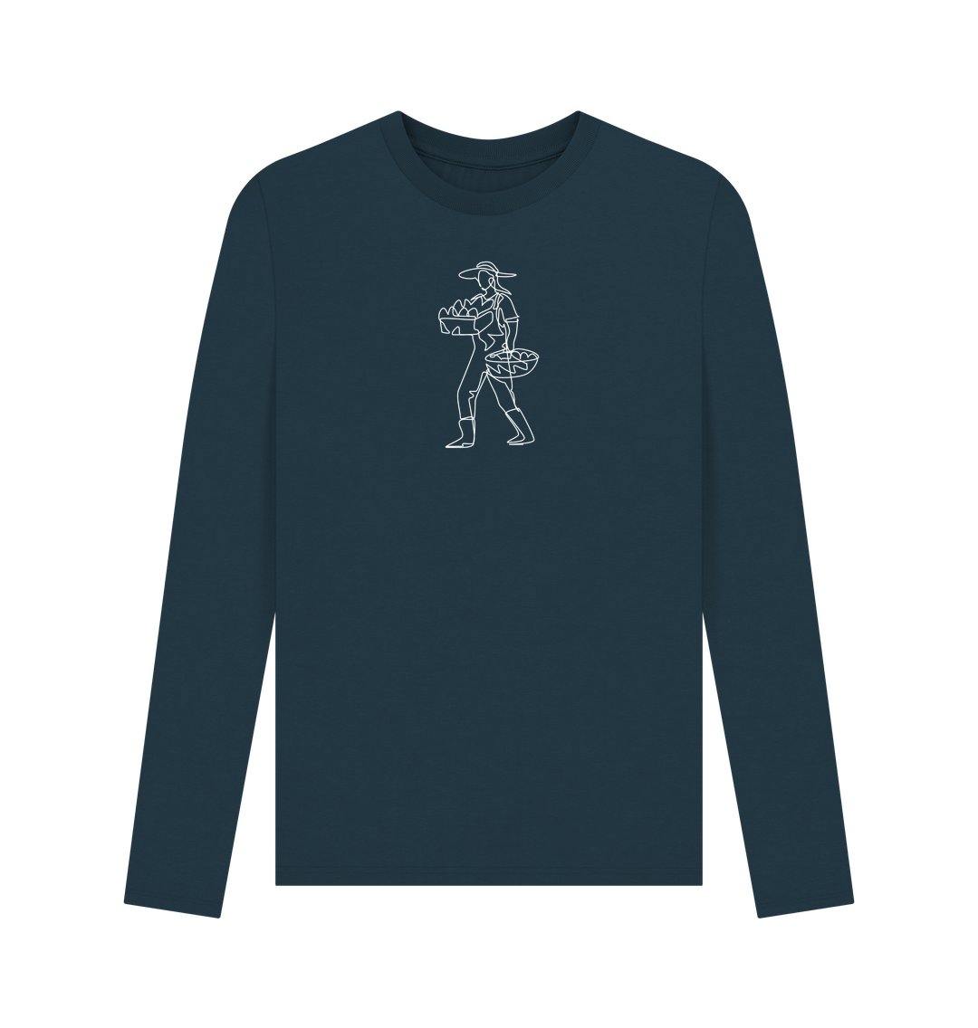 Denim Blue Men's Harvest Organic Cotton Long Sleeve Tee - White Design