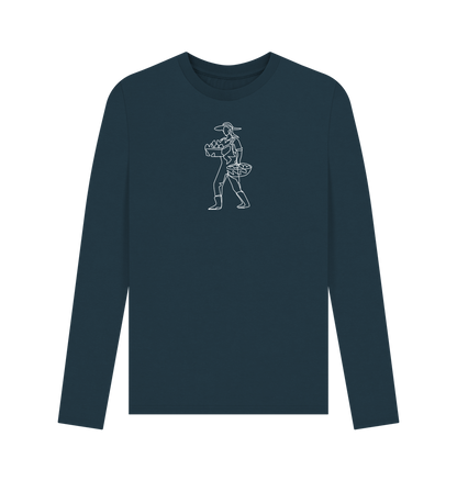 Denim Blue Men's Harvest Organic Cotton Long Sleeve Tee - White Design