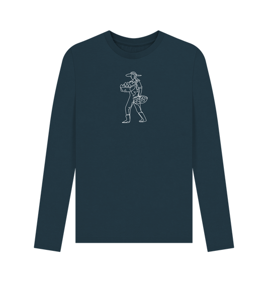 Denim Blue Men's Harvest Organic Cotton Long Sleeve Tee - White Design