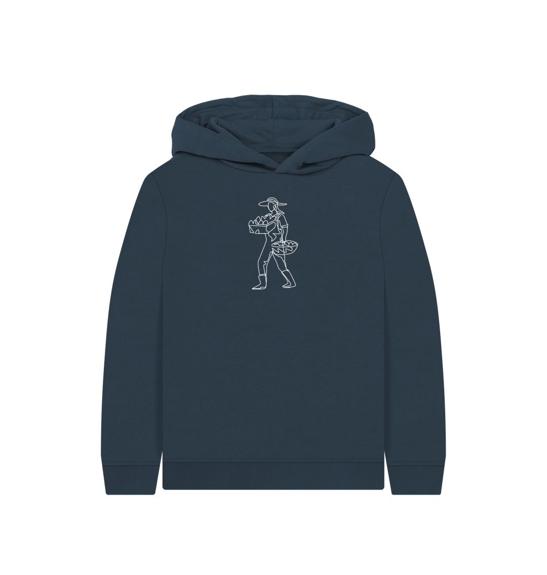 Navy Blue Kid's Harvest Organic Cotton Pullover Hoodie (White)