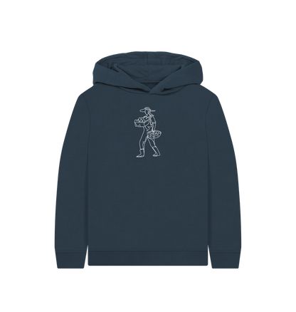 Navy Blue Kid's Harvest Organic Cotton Pullover Hoodie (White)