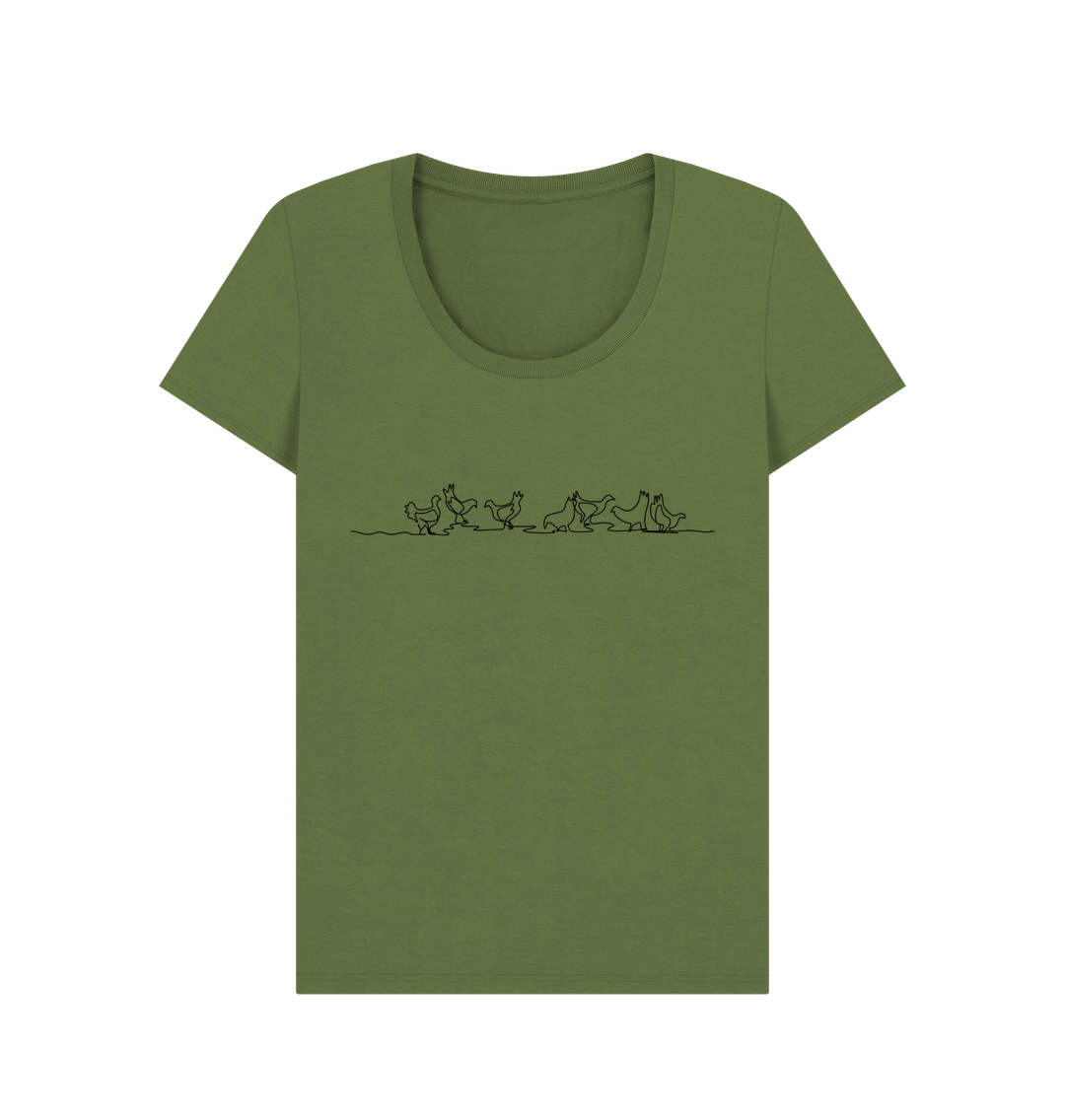 Khaki Women's Chickens Organic Cotton Scoop Neck Tee (Black)