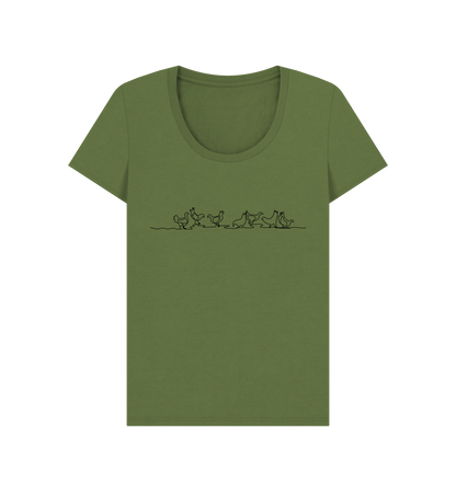 Khaki Women's Chickens Organic Cotton Scoop Neck Tee (Black)