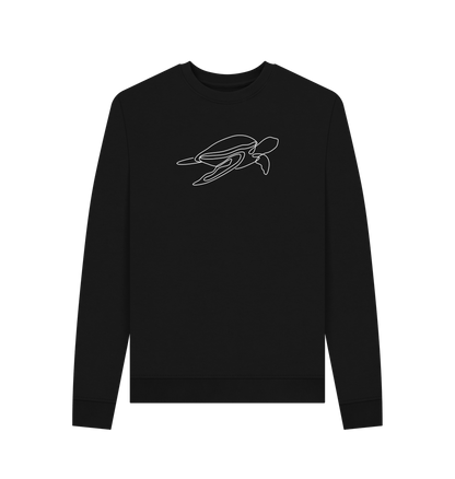 Black Women's Sea Turtle Organic Cotton Crewneck Sweater (White)