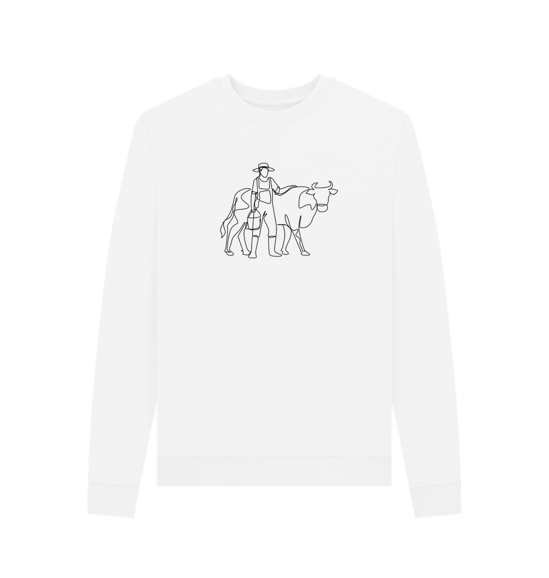 White Women's Cow Organic Cotton Crewneck Sweater (Black)