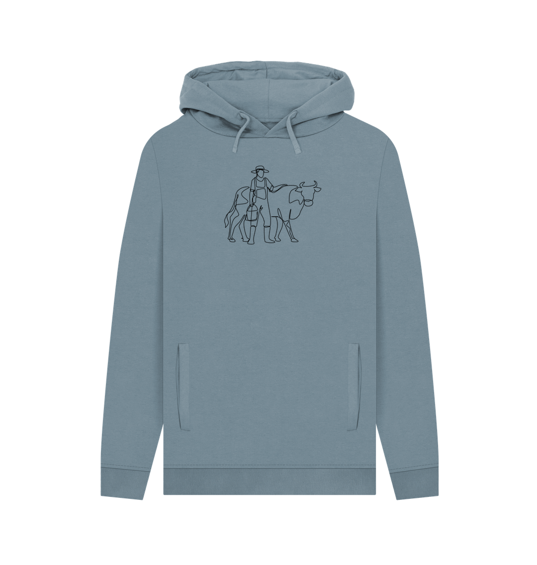 Stone Blue Men's Cow Organic Cotton Pullover Hoodie (Black)