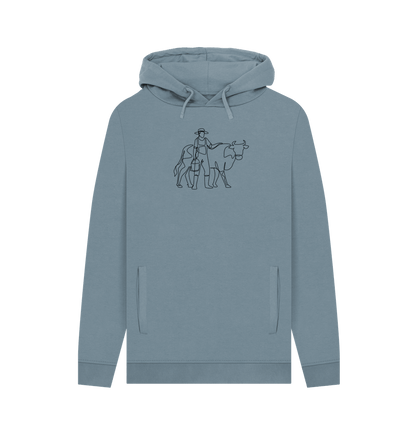 Stone Blue Men's Cow Organic Cotton Pullover Hoodie (Black)