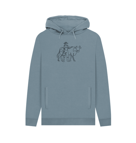 Stone Blue Men's Cow Organic Cotton Pullover Hoodie (Black)