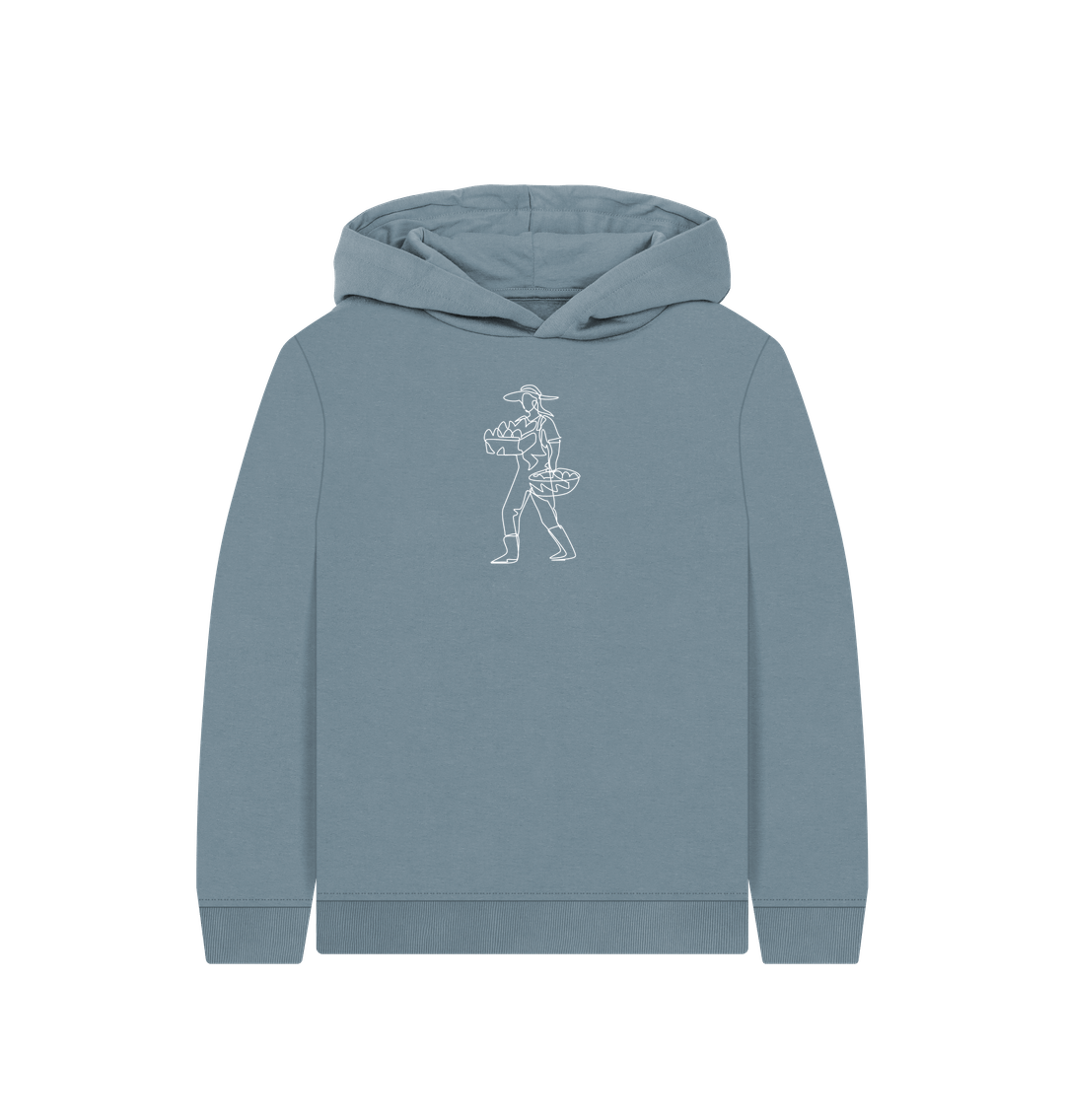 Stone Blue Kid's Harvest Organic Cotton Pullover Hoodie (White)