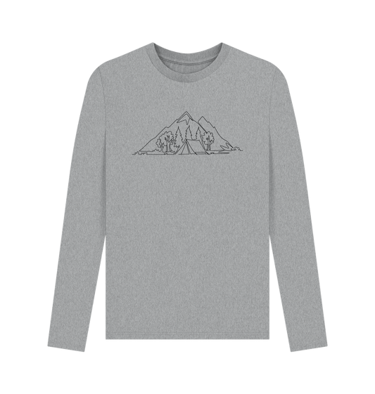 Athletic Grey Men's Camping Organic Cotton Long Sleeve Tee - Black Design