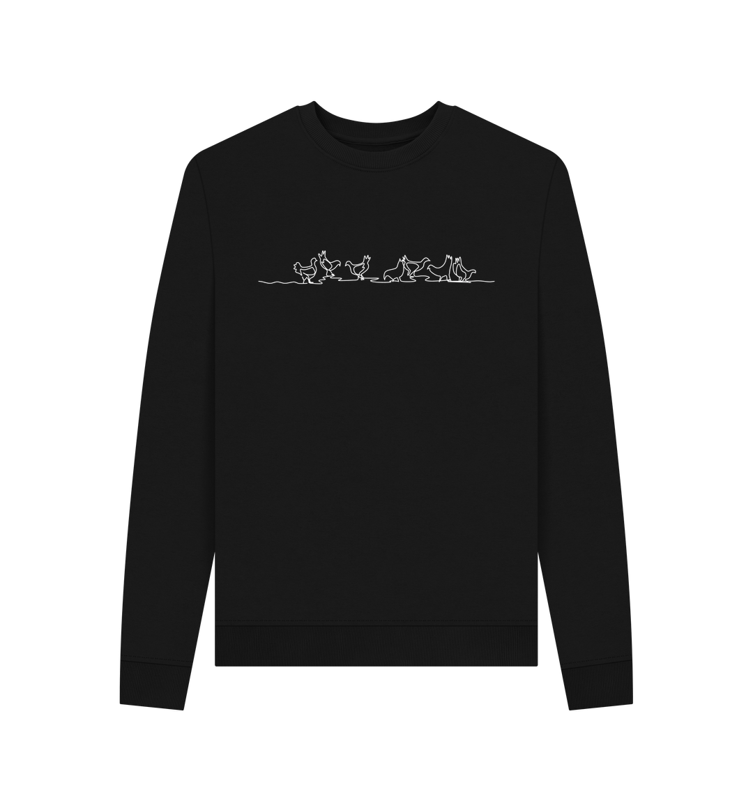 Black Women's Chickens Organic Cotton Crewneck Sweater (White)