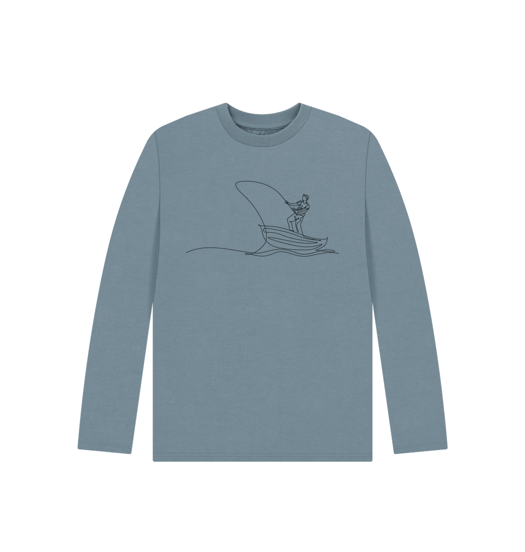 Stone Blue Kid's Fisherman Organic Cotton Long Sleeve Tee (Black)