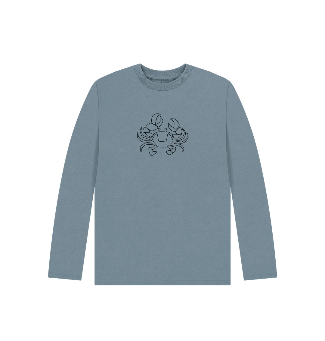 Stone Blue Kid's Crab Organic Cotton Long Sleeve Tee (Black)