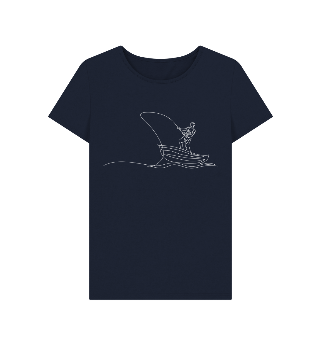 Navy Blue Women's Fisherman Organic Cotton Crewneck Tee (White)