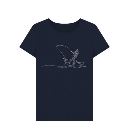 Navy Blue Women's Fisherman Organic Cotton Crewneck Tee (White)