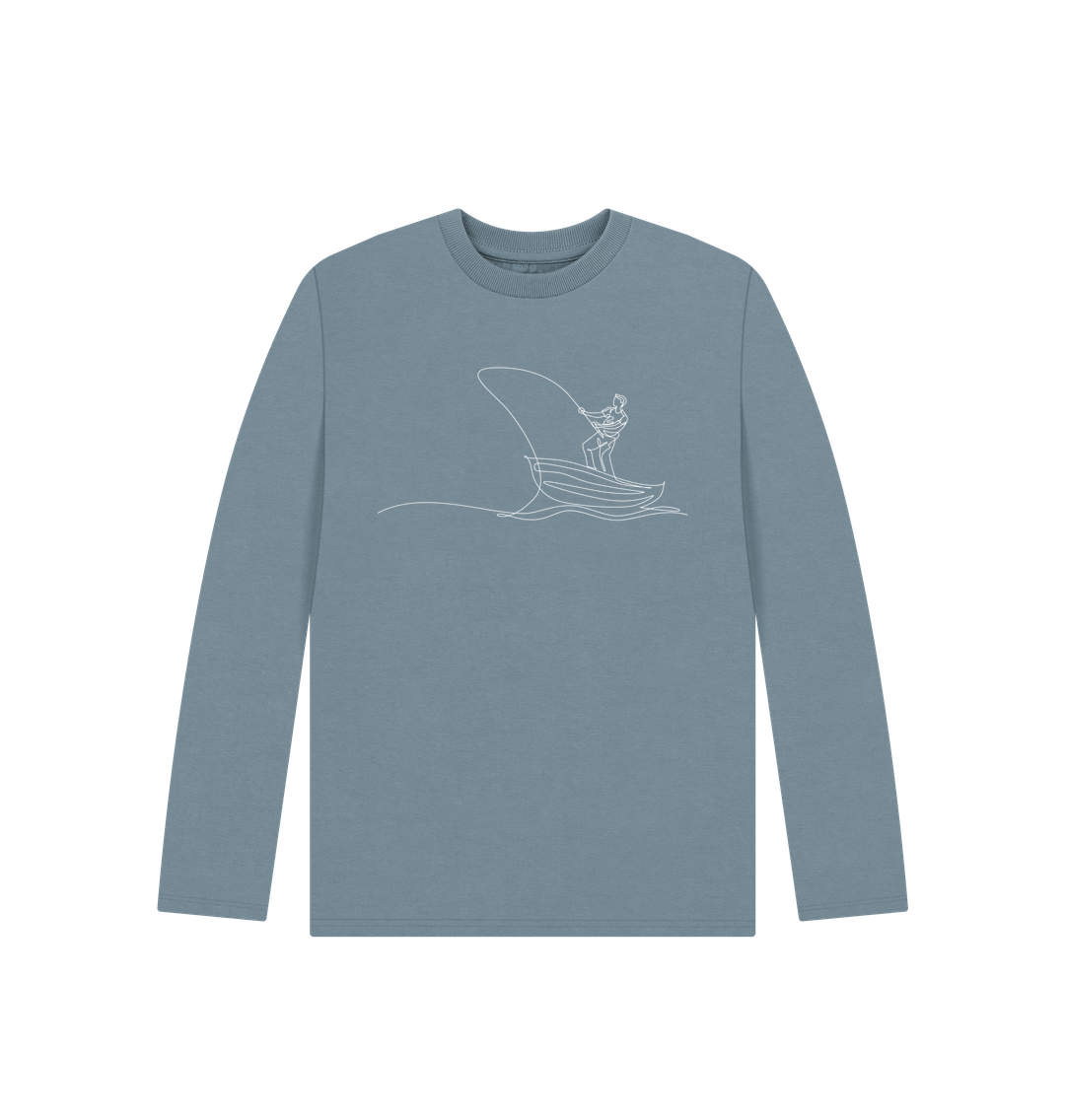 Stone Blue Kid's Fisherman Organic Cotton Long Sleeve Tee (White)