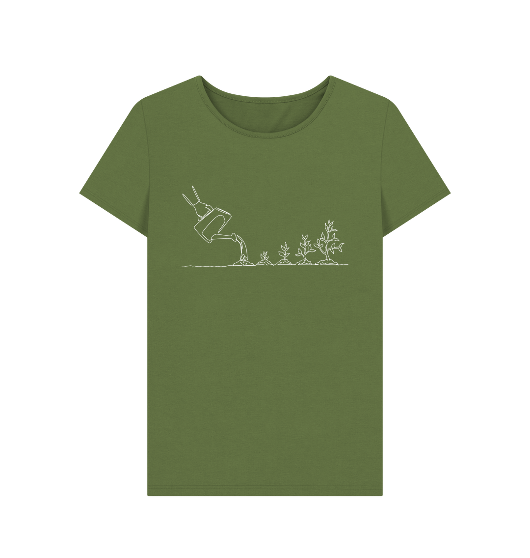 Khaki Women's Gardening Organic Cotton Crewneck Tee (White)