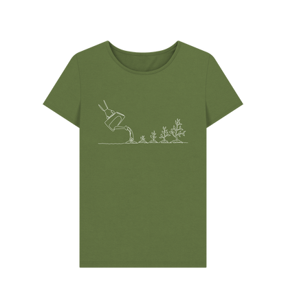 Khaki Women's Gardening Organic Cotton Crewneck Tee (White)