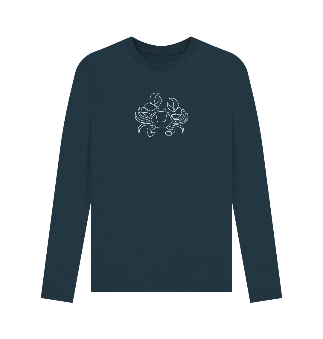 Denim Blue Men's Crab Organic Cotton Long Sleeve Tee (White)