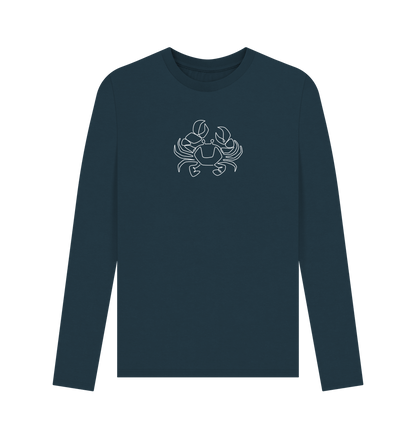 Denim Blue Men's Crab Organic Cotton Long Sleeve Tee (White)