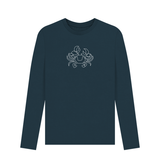 Denim Blue Men's Crab Organic Cotton Long Sleeve Tee (White)