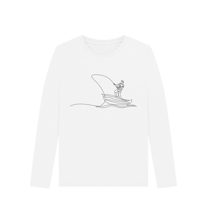 White Women's Fisherman Organic Cotton Long Sleeve Tee (Black)