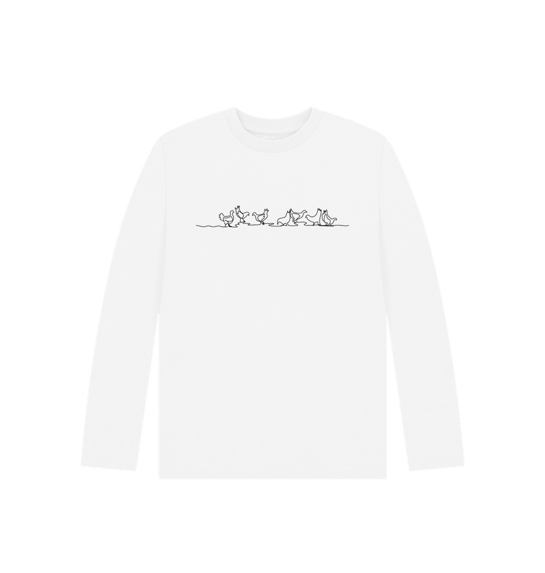 White Kid's Chickens Organic Cotton Long Sleeve Tee (Black)