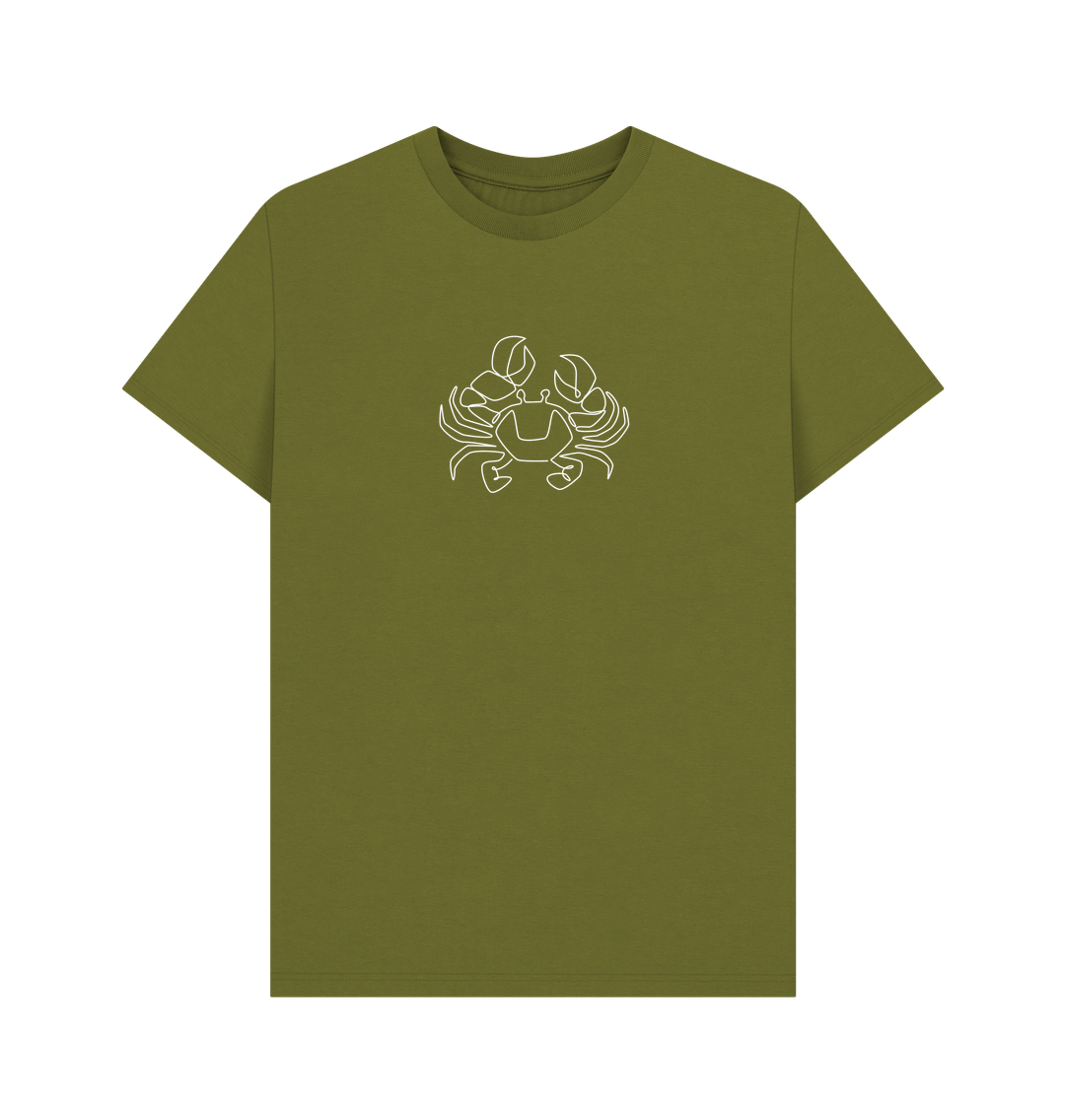 Moss Green Men's Crab Organic Cotton Basic Tee (White)