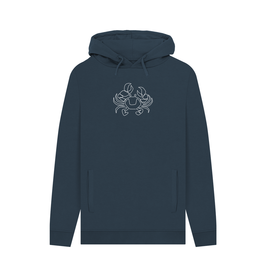 Navy Men's Crab Organic Cotton Pullover Hoodie (White)