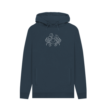 Navy Men's Crab Organic Cotton Pullover Hoodie (White)