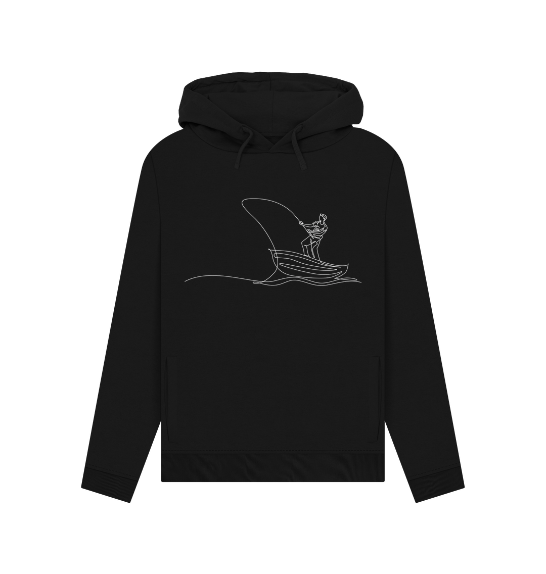 Black Women's Fisherman Organic Cotton Pullover Hoodie (White)