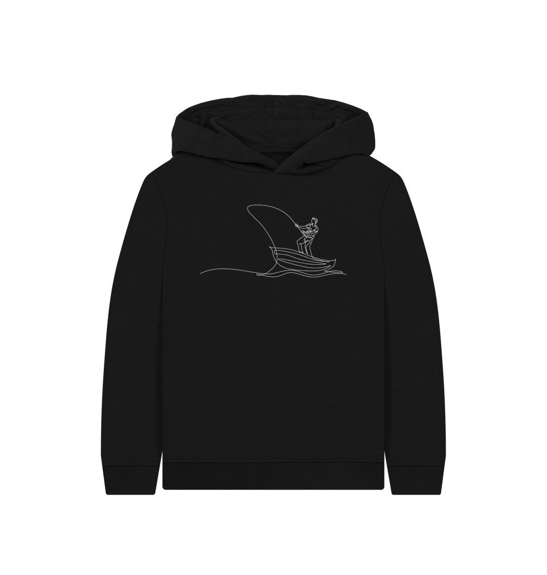 Black Kid's Fisherman Organic Cotton Pullover Hoodie (White)