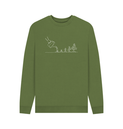 Khaki Men's Gardening Organic Cotton Crewneck Sweater (White)