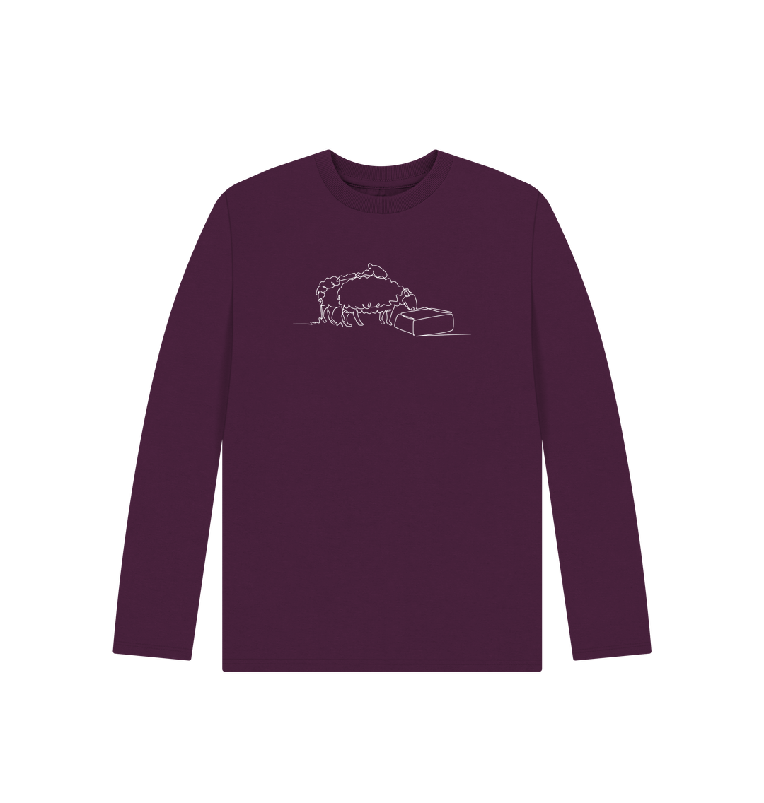 Purple Kid's Sheep Organic Cotton Long Sleeve Tee (White)