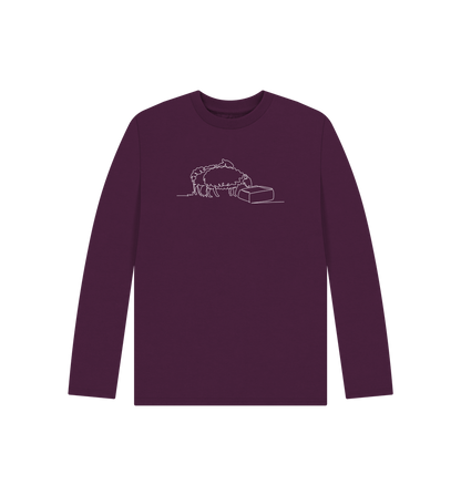 Purple Kid's Sheep Organic Cotton Long Sleeve Tee (White)