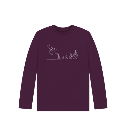 Purple Kid's Gardening Organic Cotton Long Sleeve Tee (White)