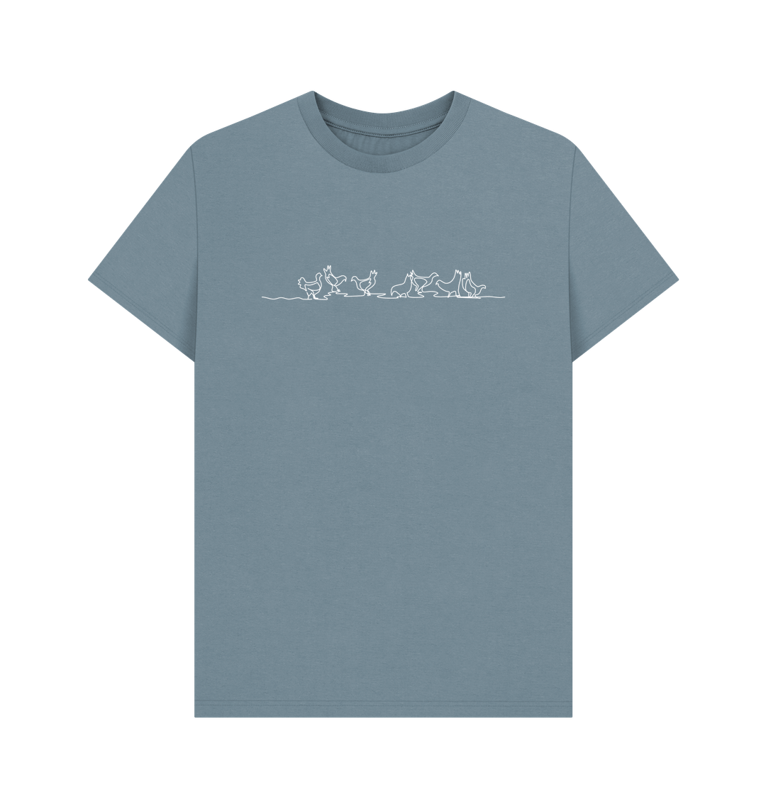 Stone Blue Men's Chickens Organic Cotton Basic Tee (White)