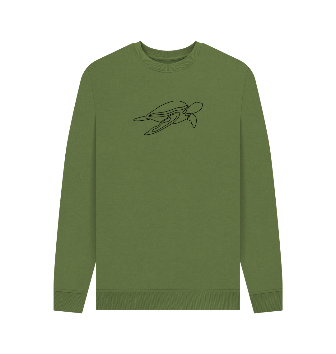 Khaki Men's Sea Turtle Organic Cotton Crewneck Sweater (Black)