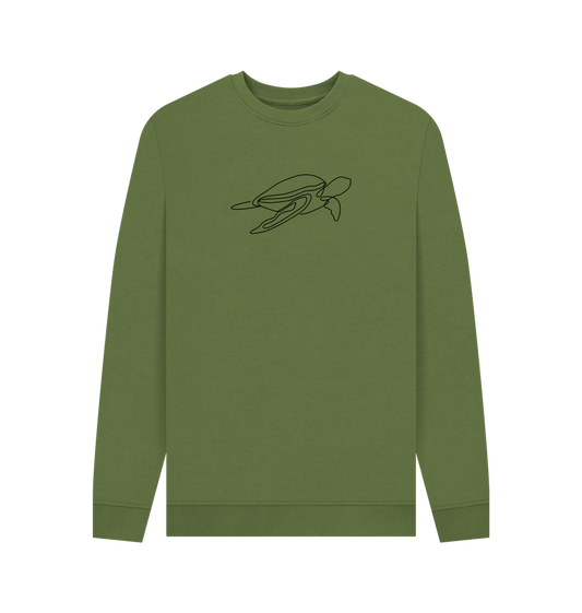 Khaki Men's Sea Turtle Organic Cotton Crewneck Sweater (Black)