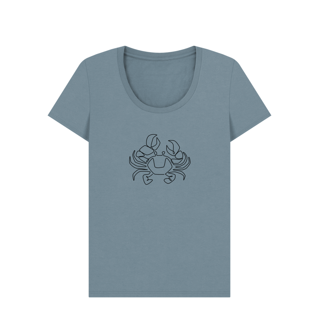 Stone Blue Women's Crab Organic Cotton Scoop Neck Tee (Black)