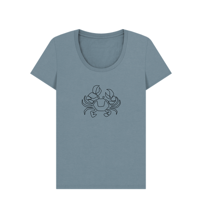 Stone Blue Women's Crab Organic Cotton Scoop Neck Tee (Black)