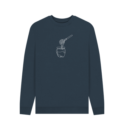 Navy Blue Men's Honey Organic Cotton Crewneck Sweater (White)