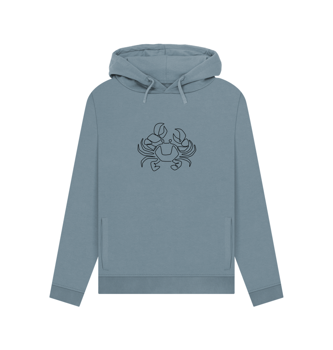 Stone Blue Women's Crab Organic Cotton Pullover Hoodie (Black)